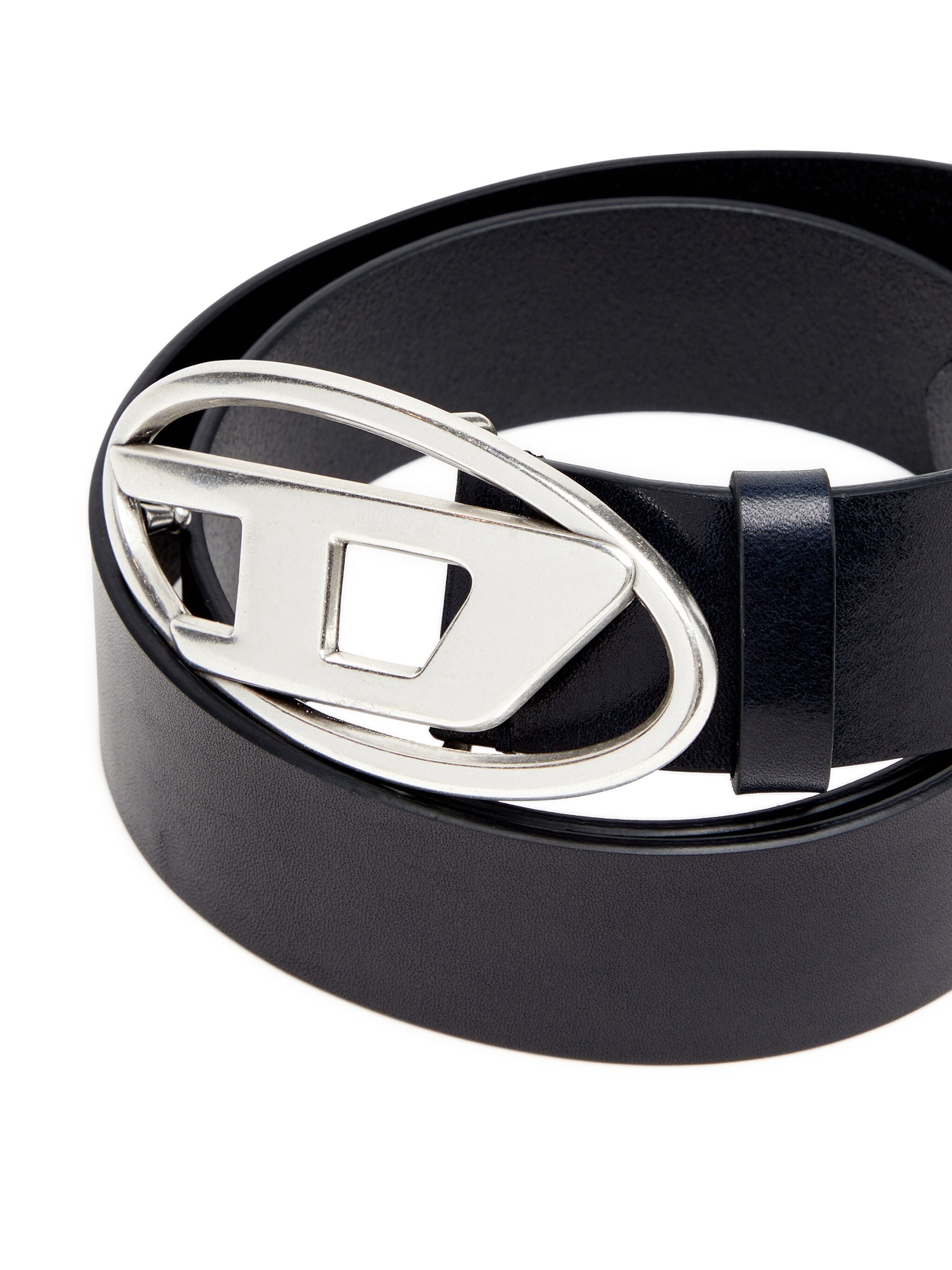DIESEL D-Shape Antique Silver Buckle Belt for Men