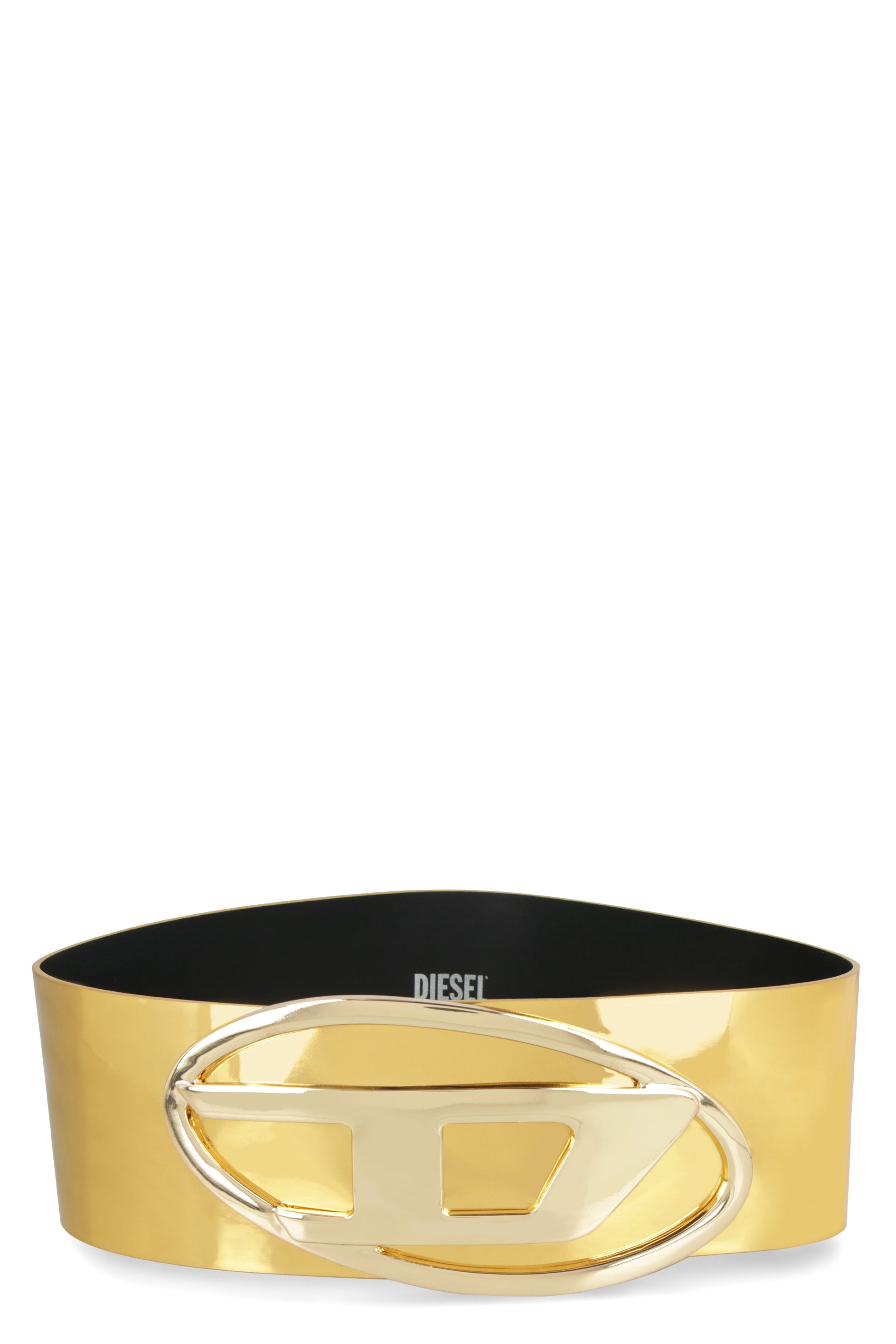 DIESEL Metallic Leather Belt with Gold-Tone Detail - 8.5 cm Height