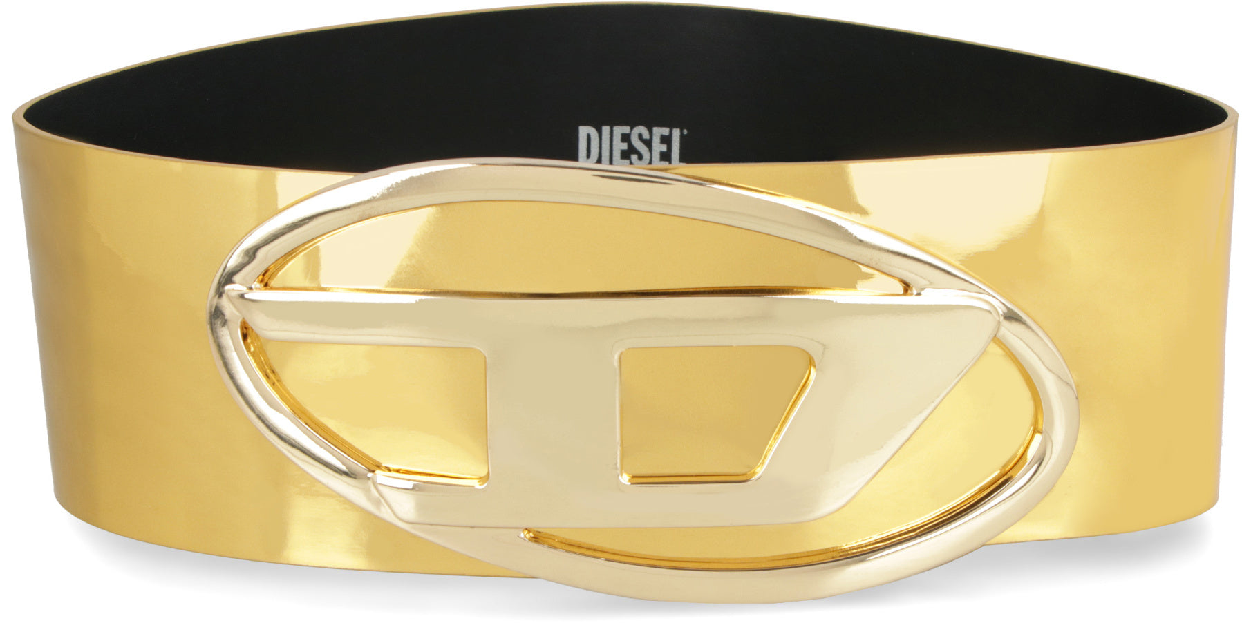DIESEL Metallic Leather Belt with Gold-Tone Detail - 8.5 cm Height
