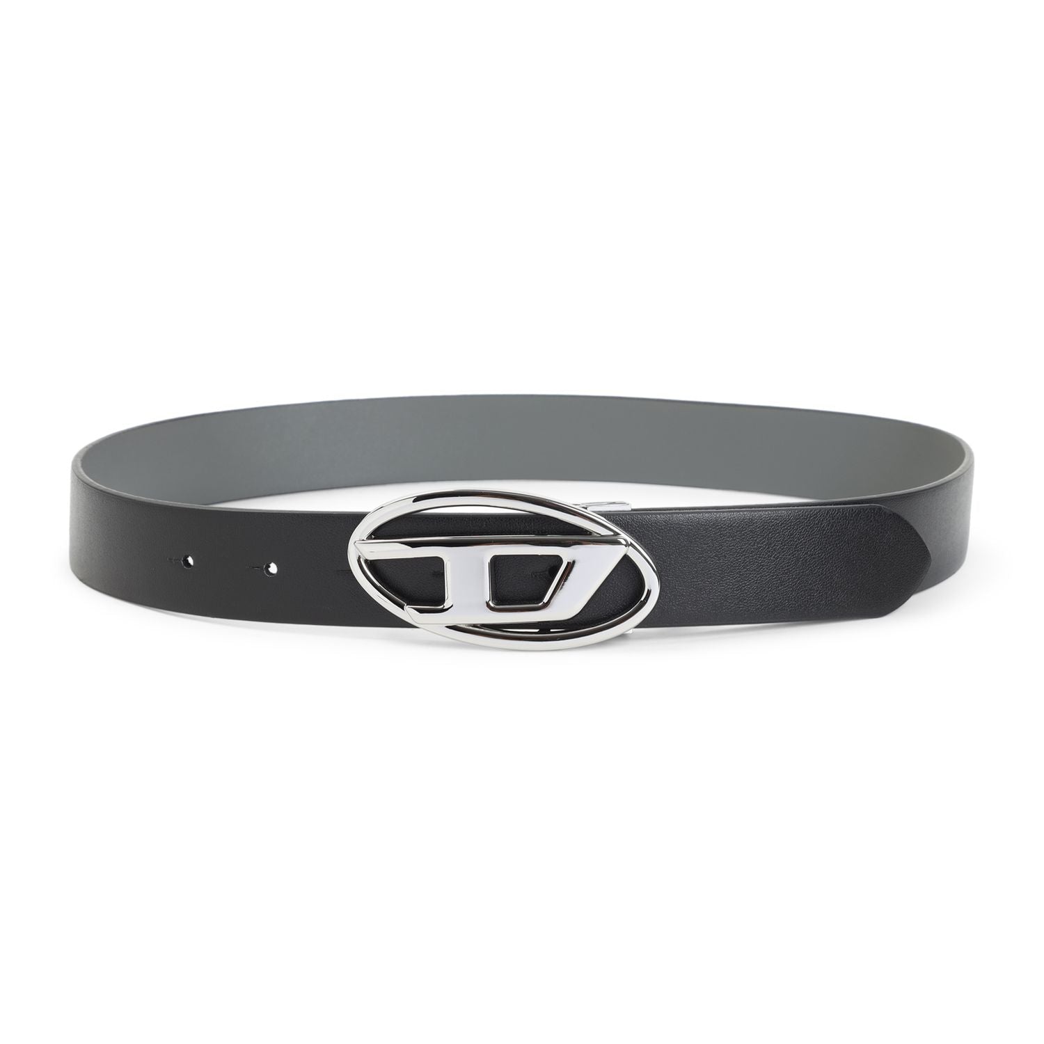 DIESEL Reversible Leather Belt with Shiny Oval Buckle - 3 cm Height