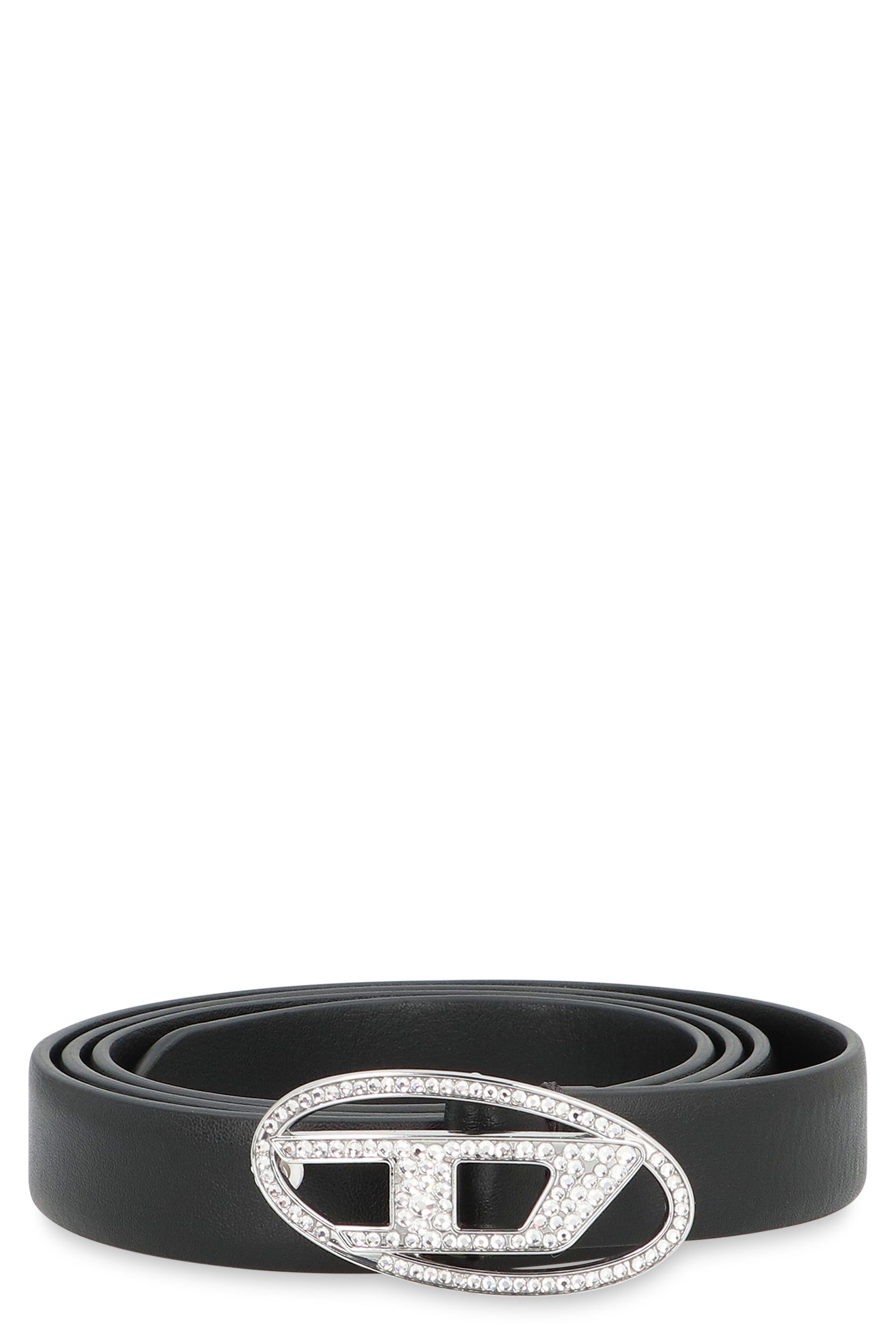 DIESEL B-1DR Leather Belt with Strass Buckle - 2 cm Width