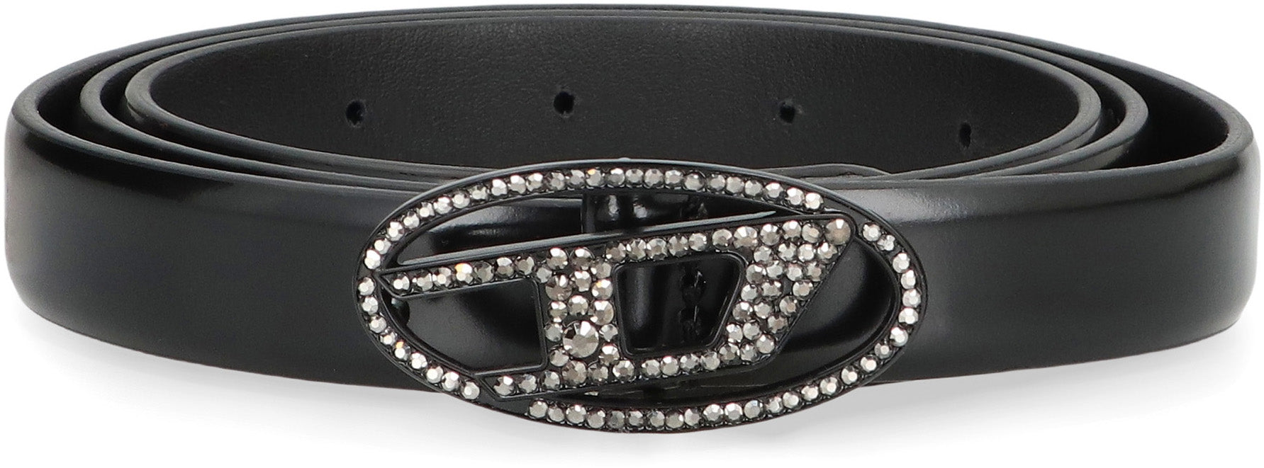 DIESEL Leather Belt with Strass Buckle - 2 cm Height