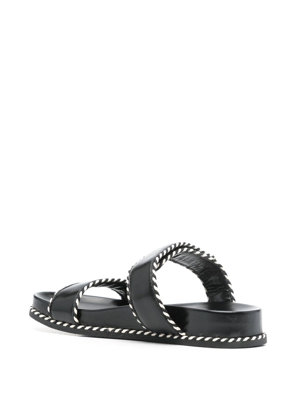 E'CLAT 100% Leather Touch-Strap Sandals with Flat Rubber Sole