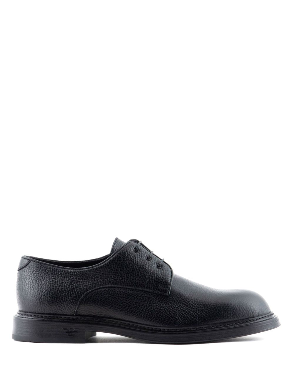 E'CLAT Men's Leather Laced Shoes with Round Toe and Low Block Heel