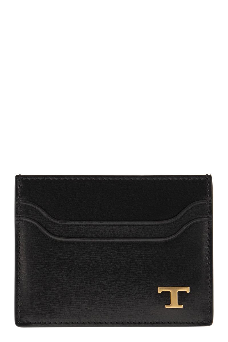 TOD'S Leather Card Holder with Timeless Logo - Mini Size