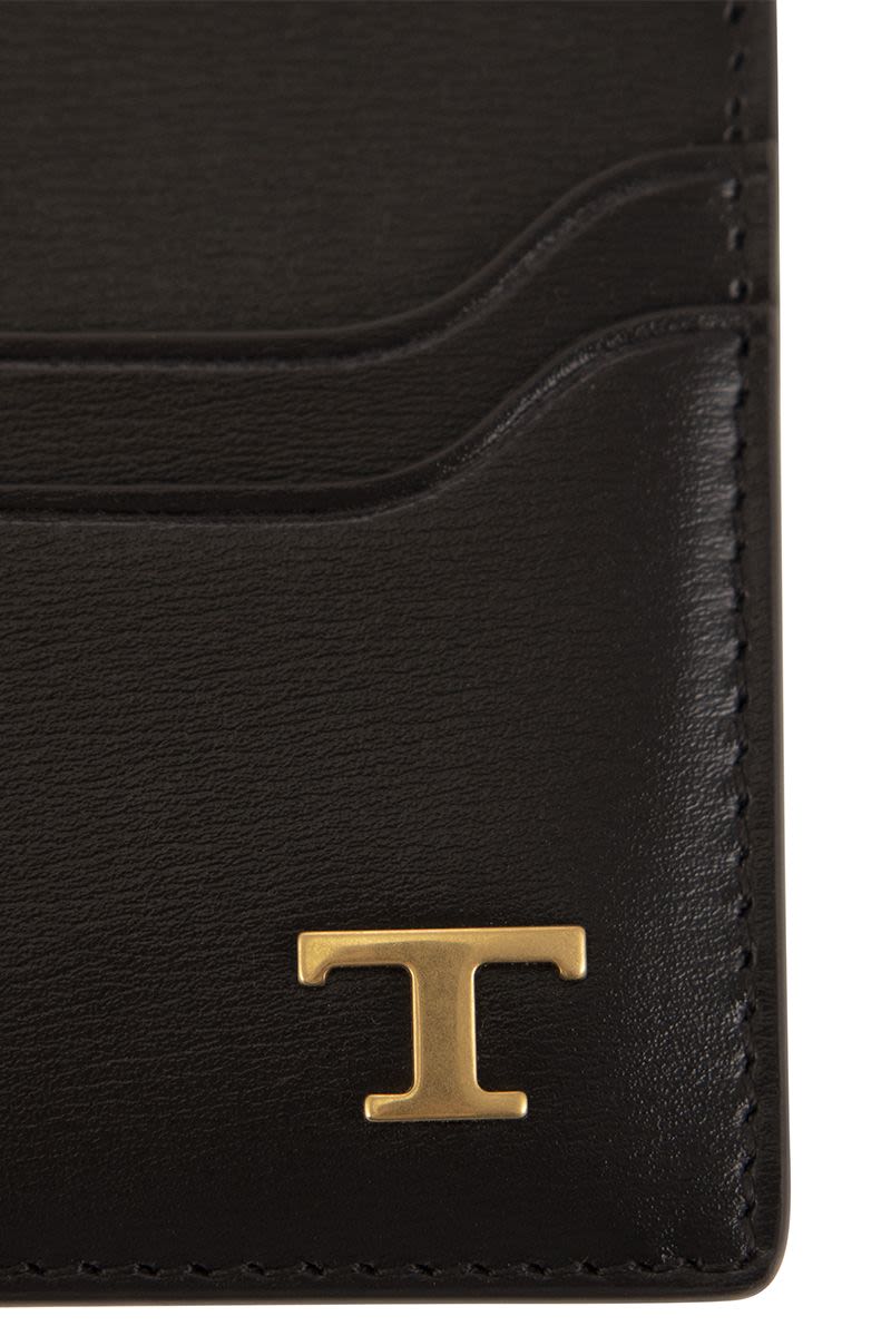 TOD'S Mini Leather Card Holder with Timeless Logo