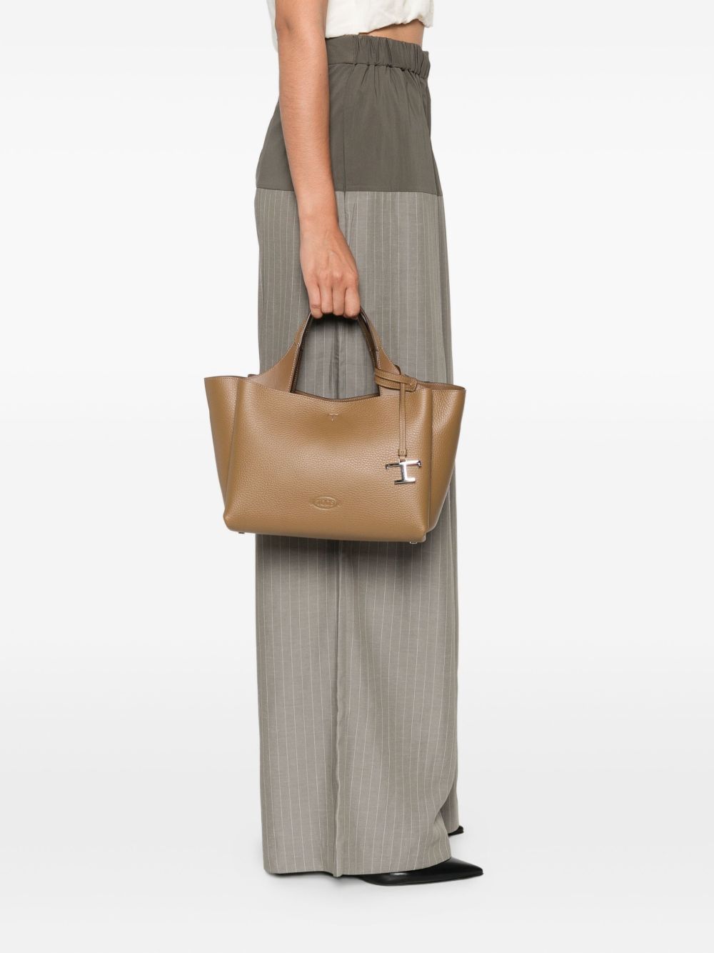 TOD'S Mini Leather Shopping Handbag with T-Shaped Detail