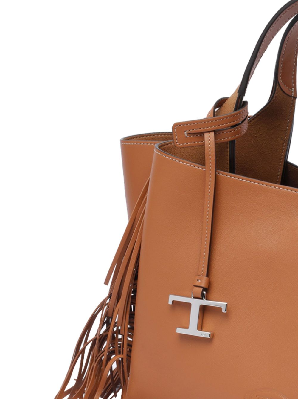 TOD'S Mini Leather Shopper with Adjustable Shoulder Strap and Fringes