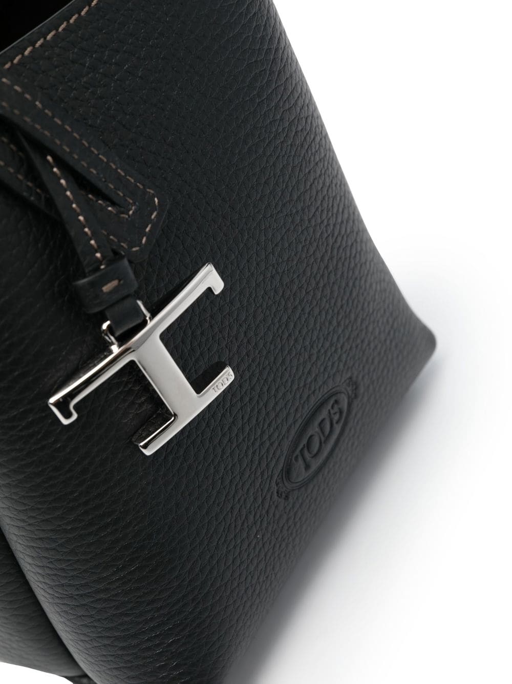 TOD'S Timeless Silver Logo Plaque Tote Handbag