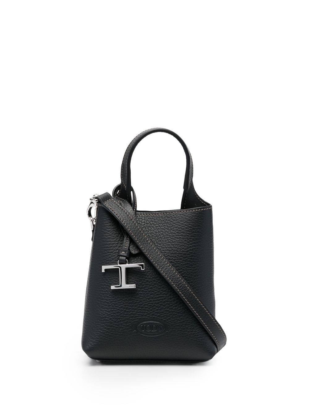 TOD'S Timeless Silver Logo Plaque Tote Handbag