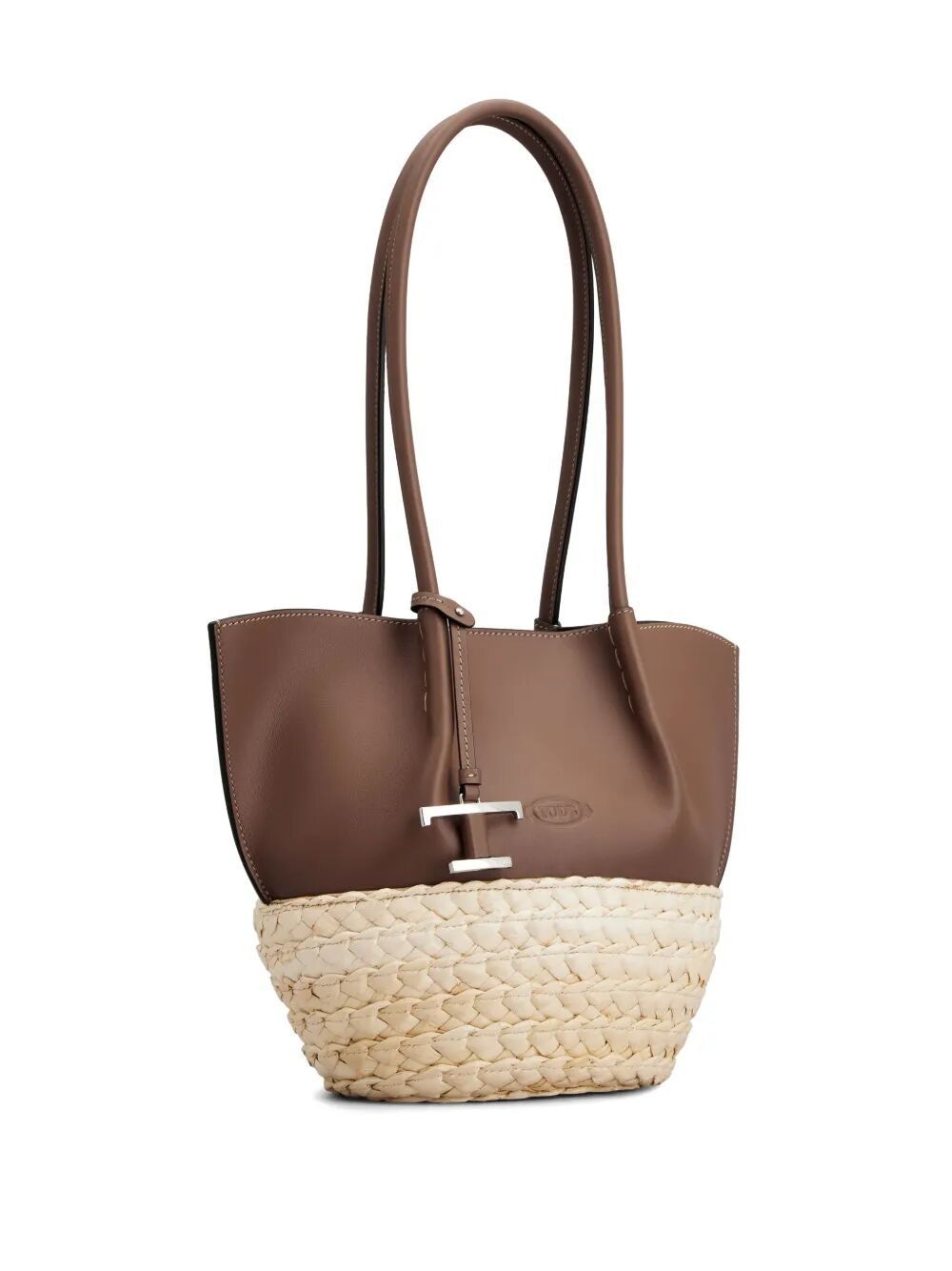TOD'S Mini Timeless Charm Raffia and Leather Tote Handbag
