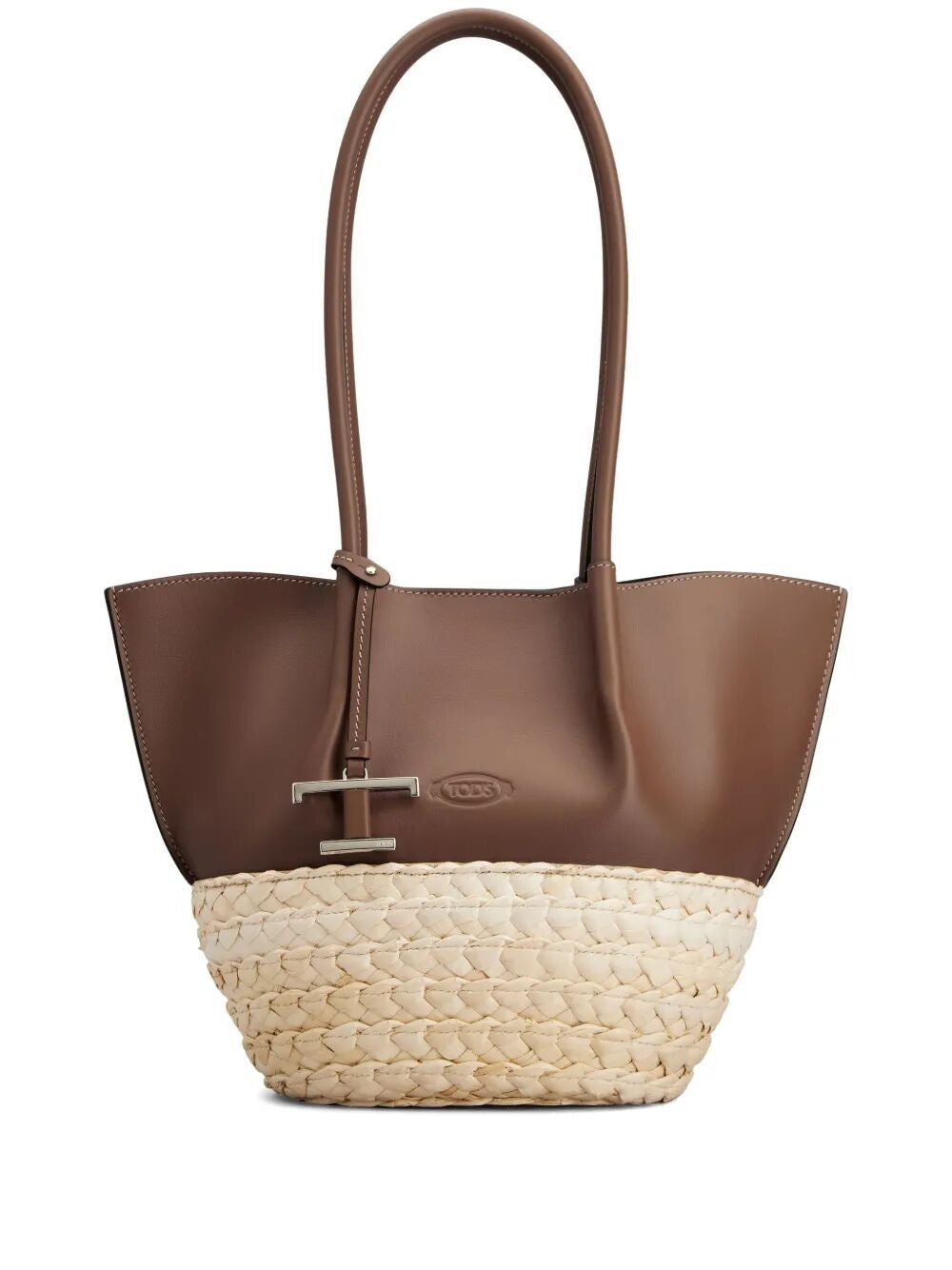 TOD'S Mini Timeless Charm Raffia and Leather Tote Handbag