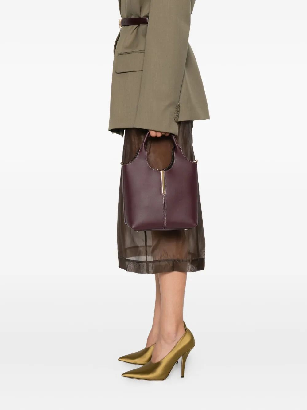 TOD'S Mini Leather Tote Handbag with Branded Metal Bar