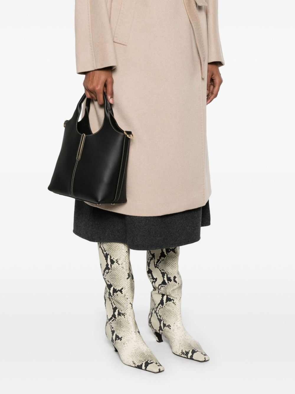 TOD'S Stylish Mini Shopping Tote Handbag with Branded Metal Bar Accessory