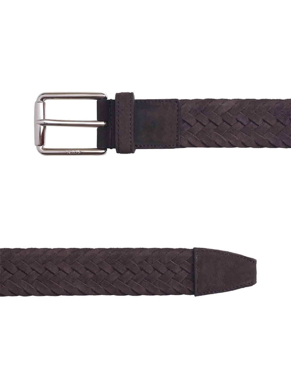 TOD'S Woven Suede Belt with Branded Metal Buckle