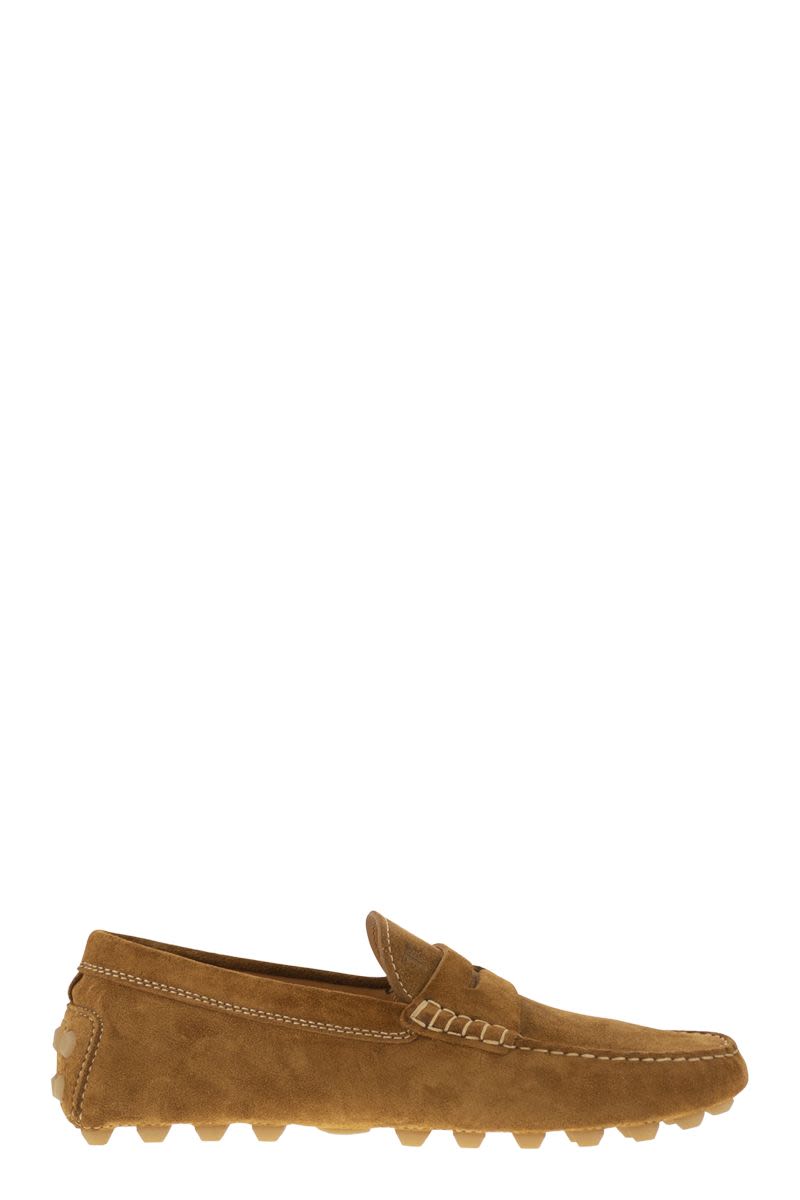 TOD'S Men's Suede Moccasin with Embossed Monogram - 2 cm Heel