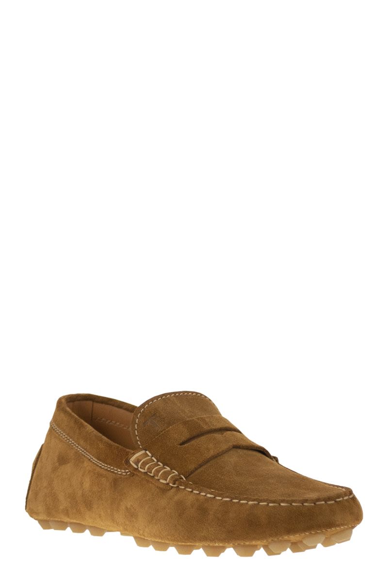 TOD'S Men's Suede Moccasin with Embossed Monogram - 2 cm Heel