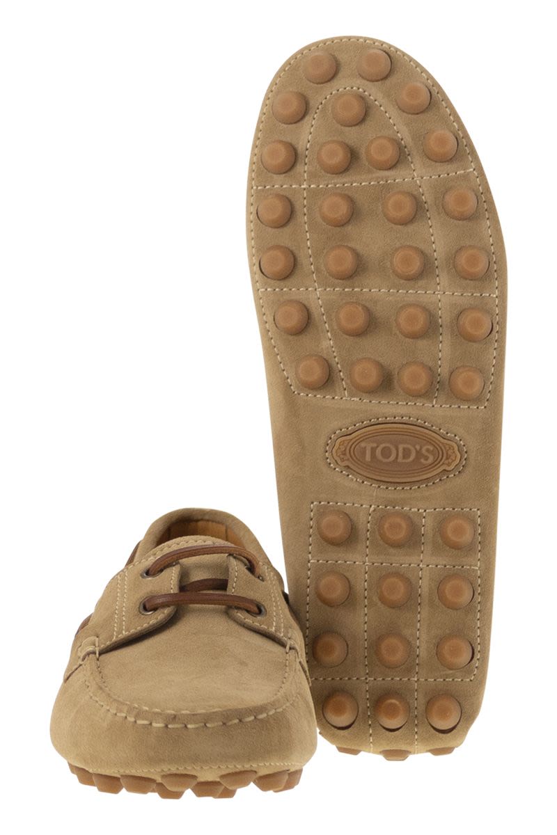 TOD'S Rubber Bubble Suede Boat Shoes - Lace-Up Design