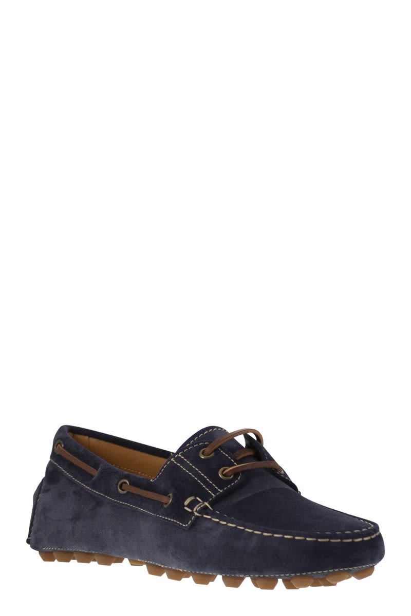 TOD'S Contemporary Lace-Up Rubber Bubble Suede Boat Shoes