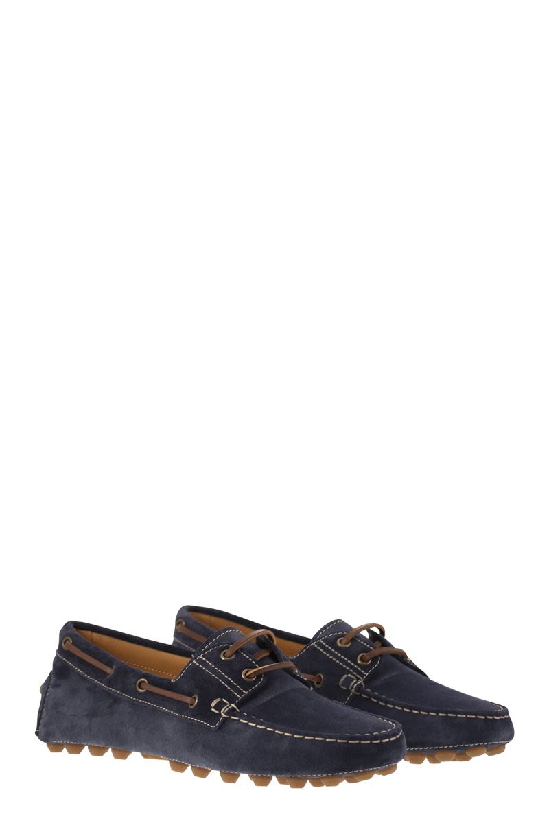 TOD'S Contemporary Lace-Up Rubber Bubble Suede Boat Shoes