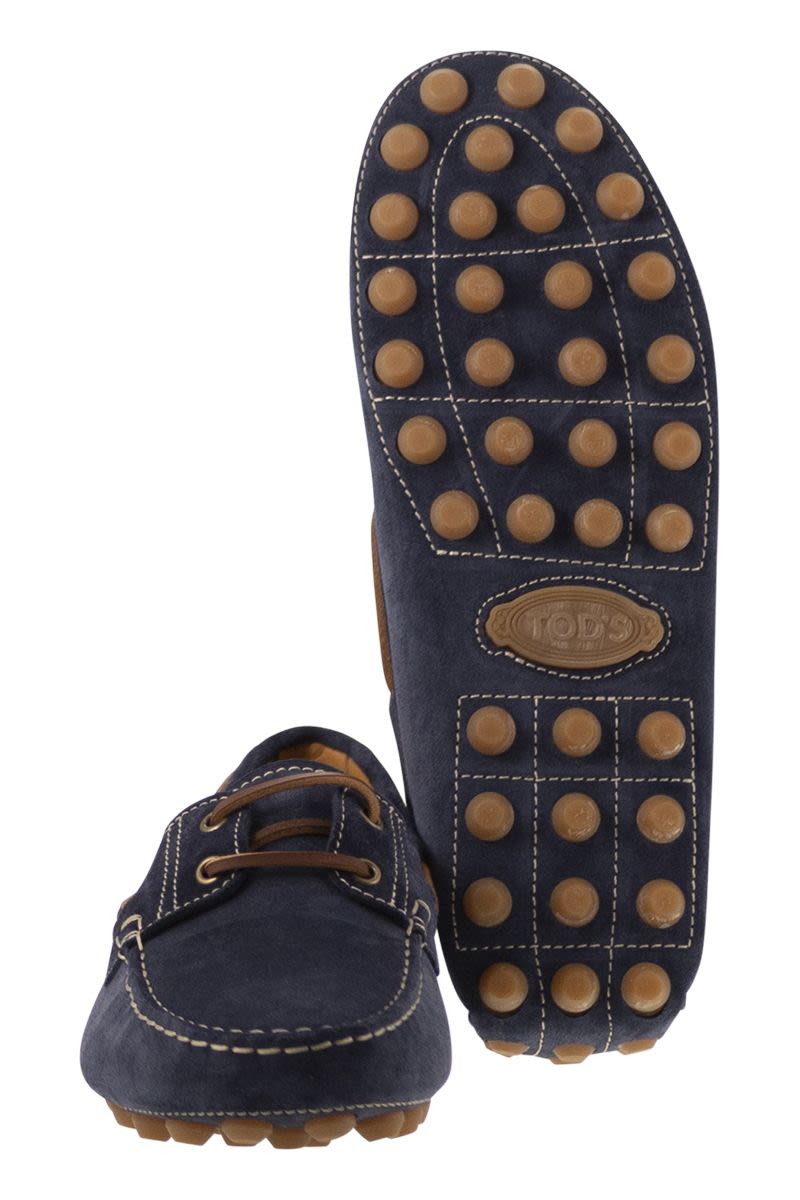 TOD'S Contemporary Lace-Up Rubber Bubble Suede Boat Shoes