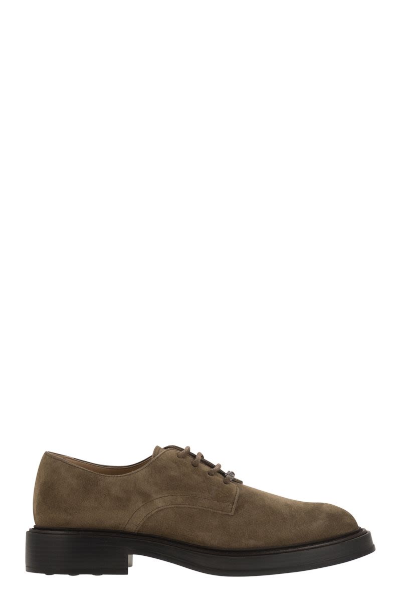 TOD'S Suede Lace-Up Derby Dress Shoes with Rubber Sole - Men's
