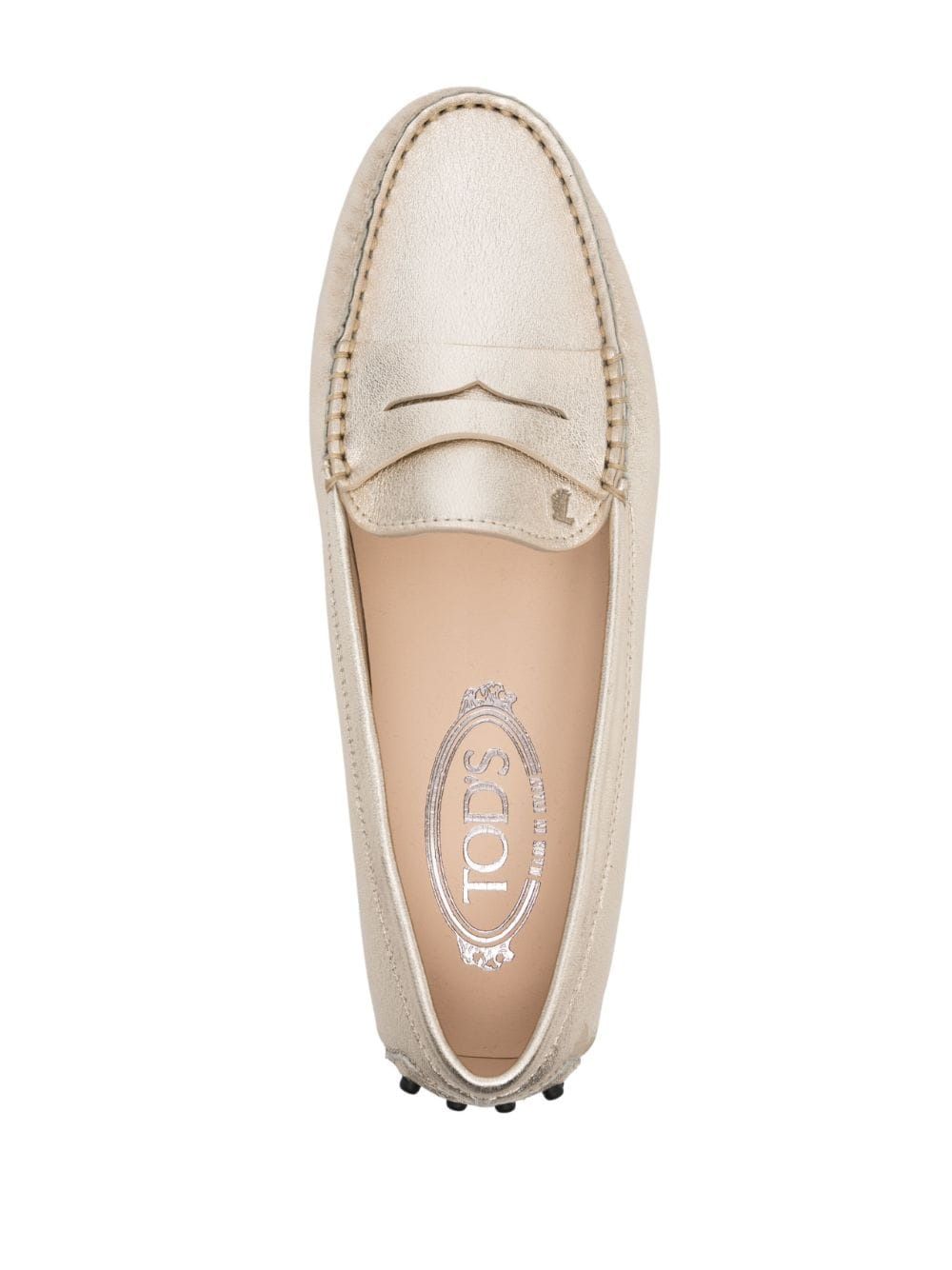 TOD'S Leather Moccasin with Embossed Monogram and Rubber Sole