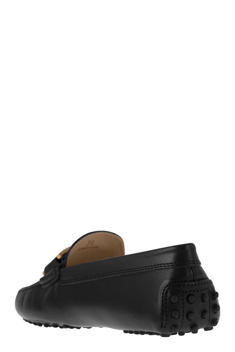 TOD'S Brushed Leather Moccasins with Metal Chain Accessory