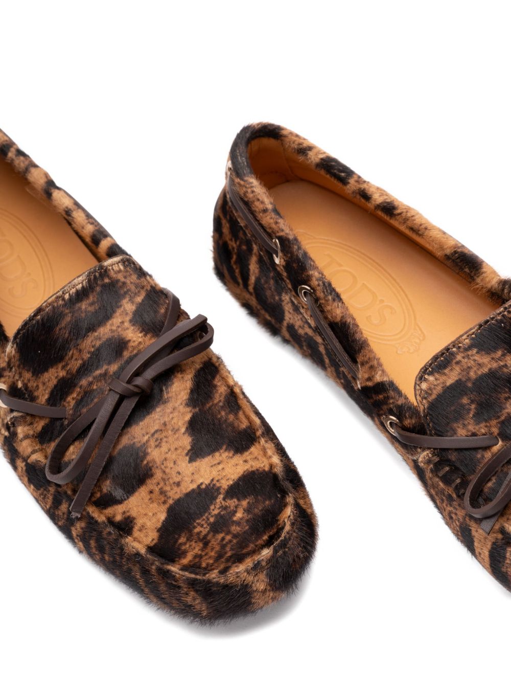 TOD'S Leopard-Print 100% Leather Hair Loafers for Women
