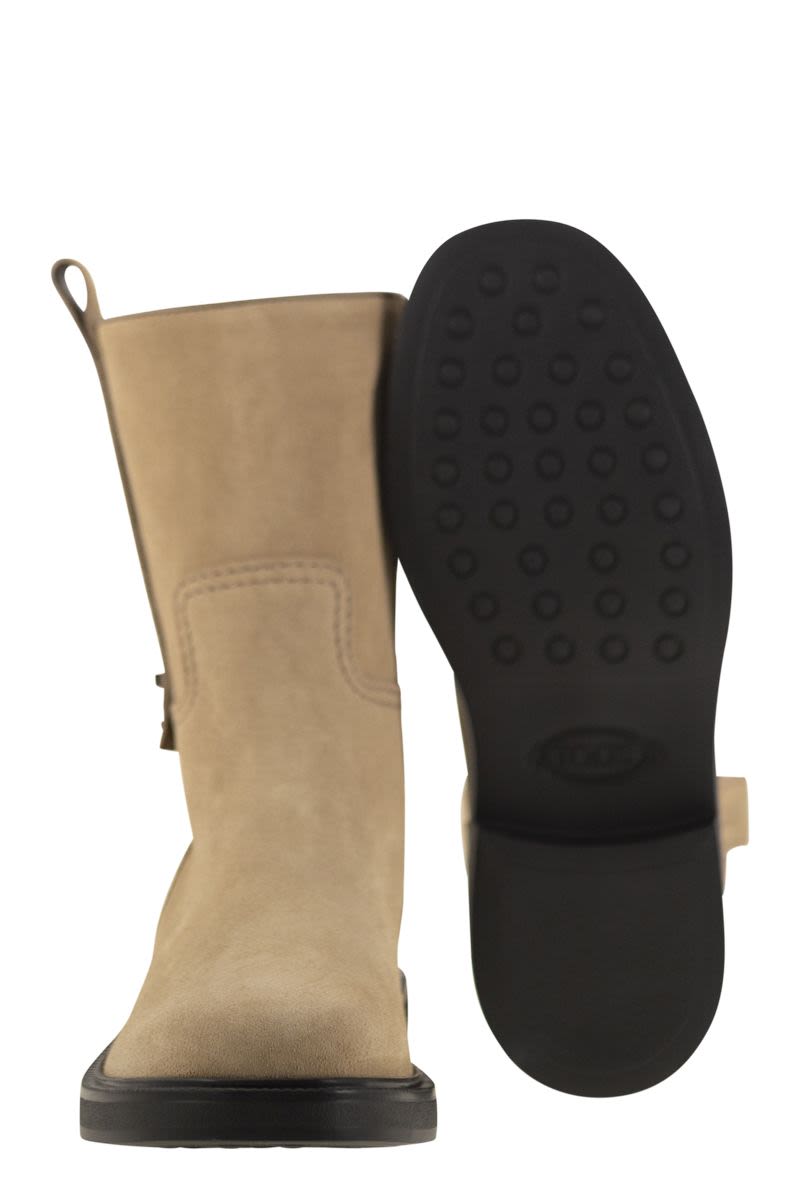 TOD'S Timeless Mini Suede Ankle Boots with Rubber Sole