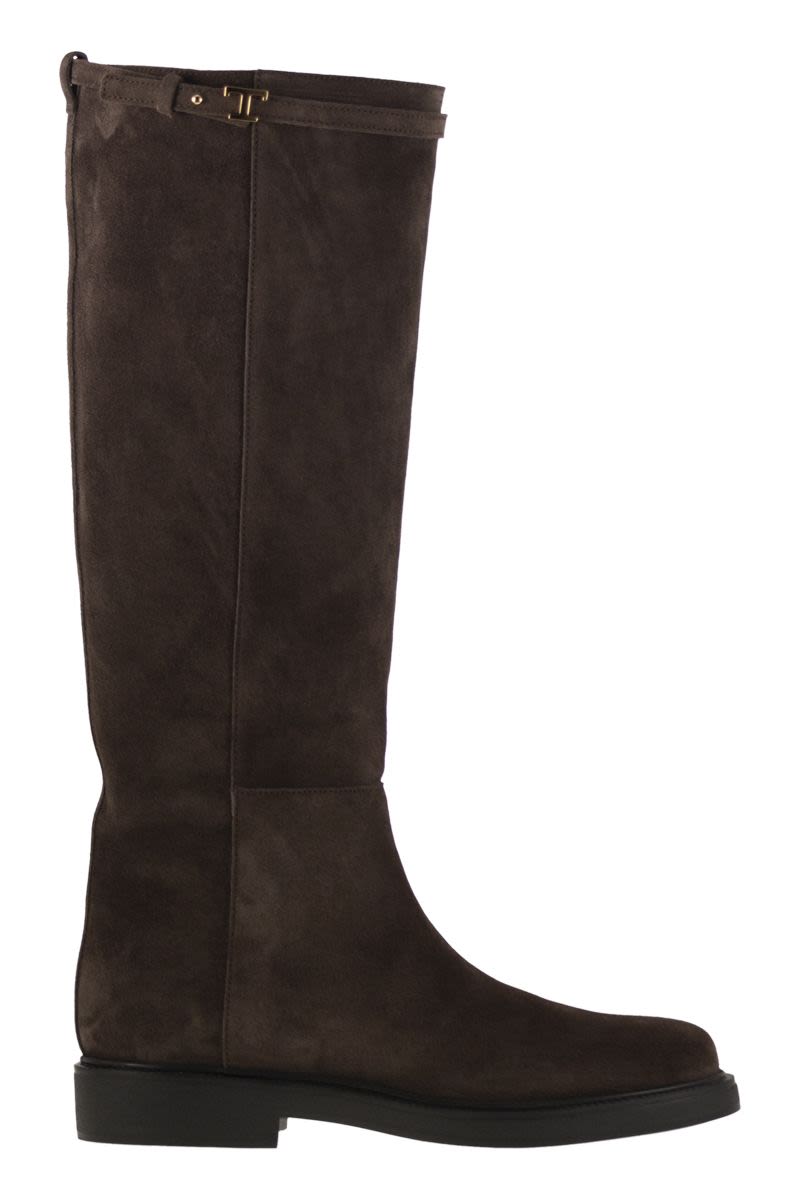 TOD'S Suede Calfskin Mini Strap Boot with Raised Rubber Studs - Women’s 3.5 cm Heel