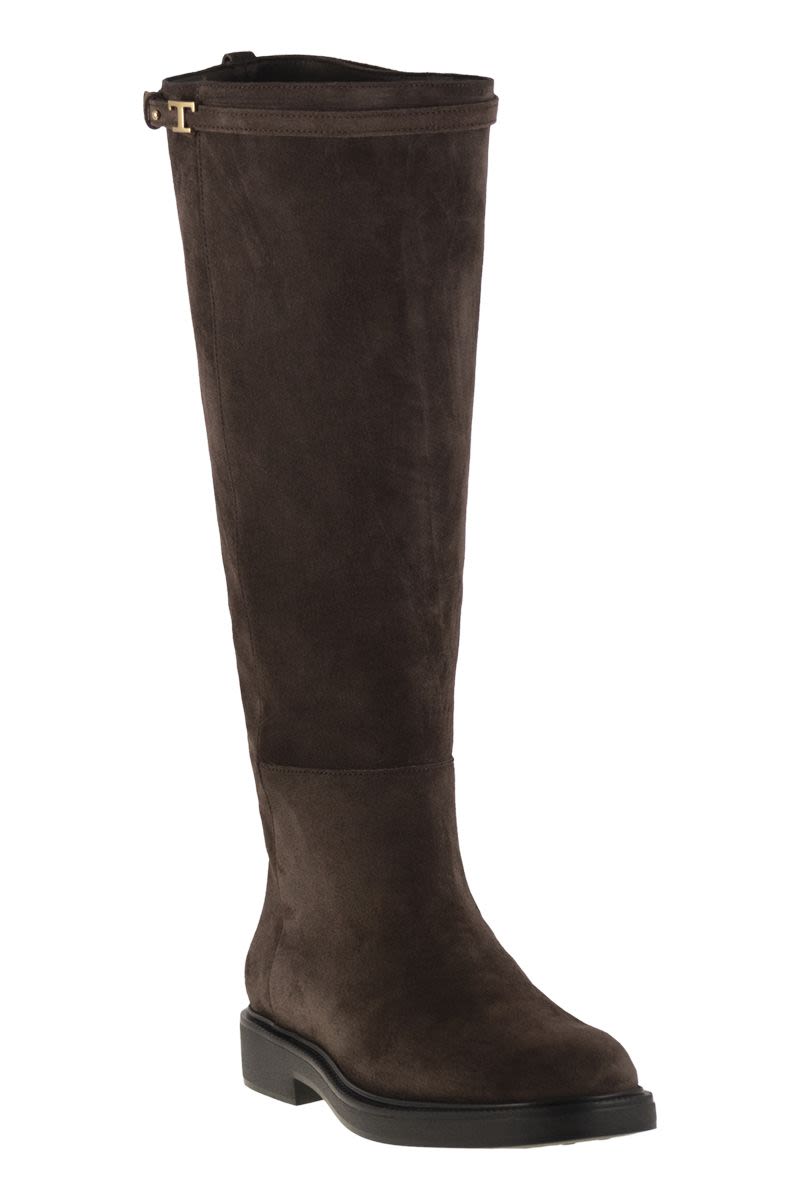 TOD'S Suede Calfskin Mini Strap Boot with Raised Rubber Studs - Women’s 3.5 cm Heel