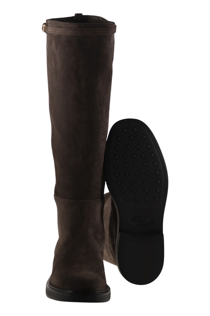 TOD'S Suede Calfskin Mini Strap Boot with Raised Rubber Studs - Women’s 3.5 cm Heel