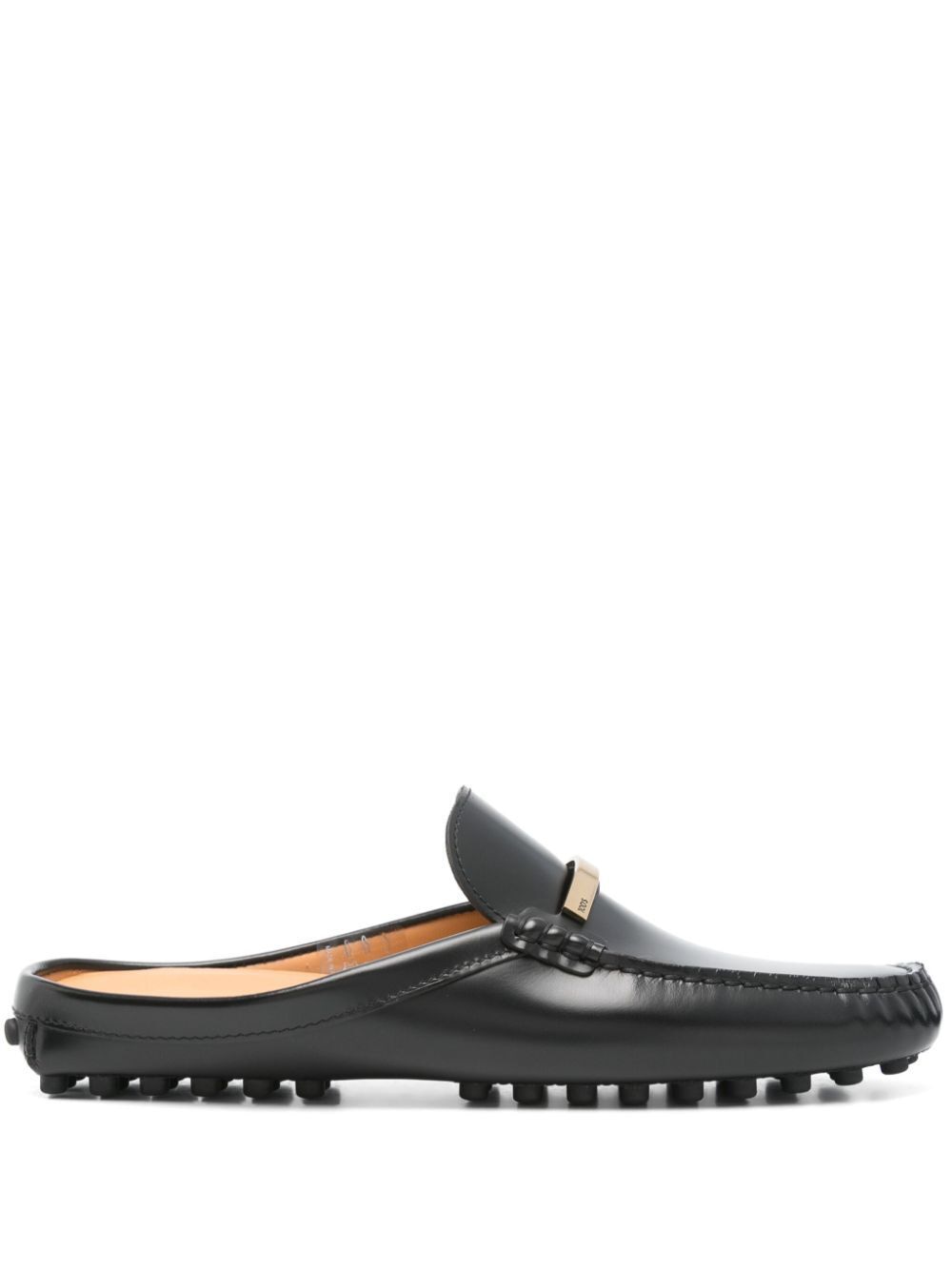 TOD'S Branded Metal Bar Leather Rubber Flat Sandals