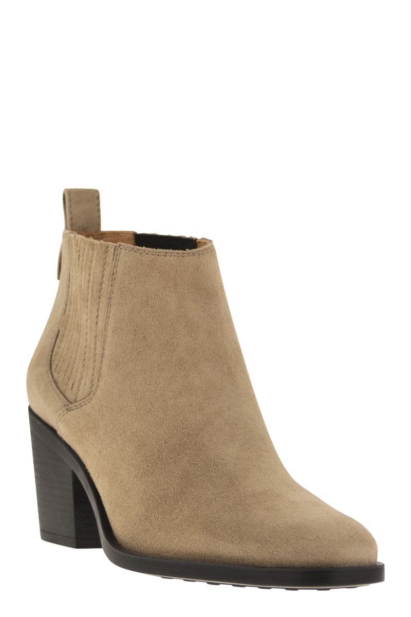 TOD'S Elegant Suede Ankle Boot with Elastic Inserts - 7 cm Heel Height