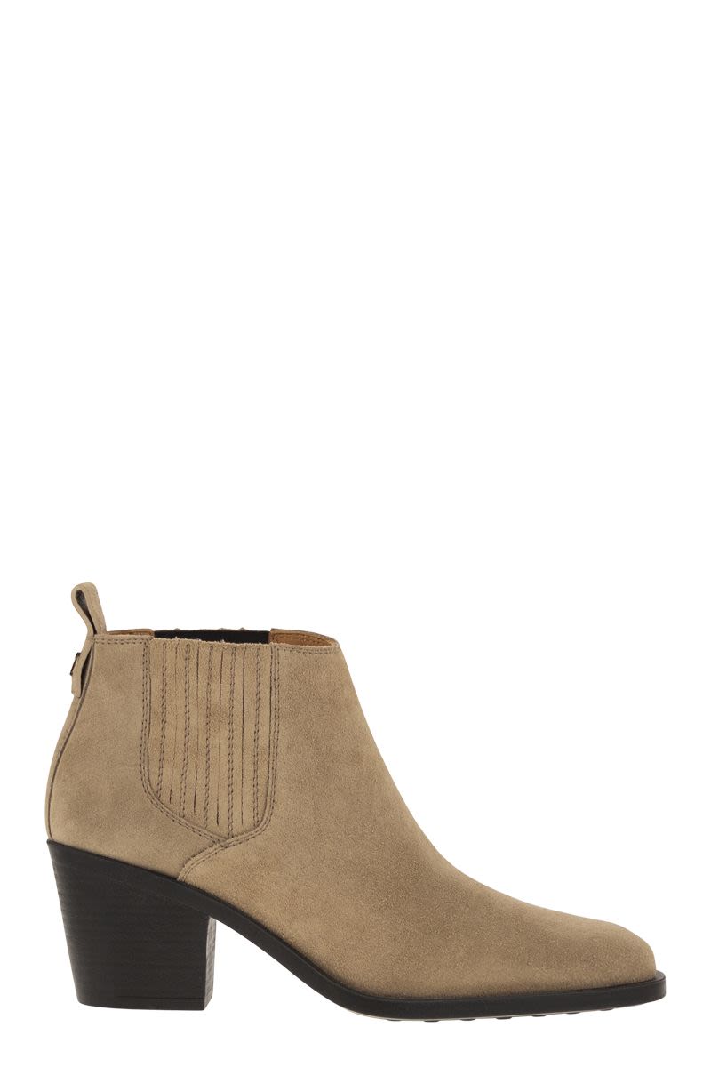 TOD'S Elegant Suede Ankle Boot with Elastic Inserts - 7 cm Heel Height