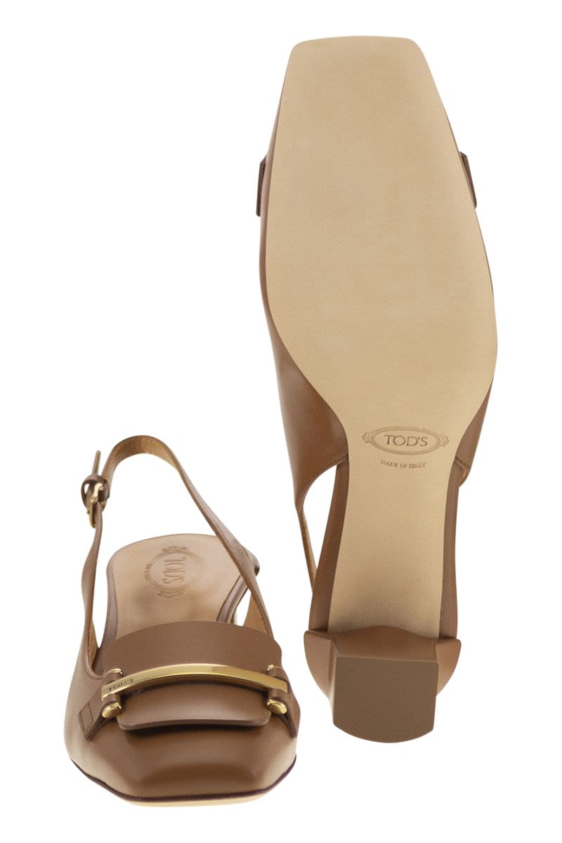 TOD'S Slingback Leather DéCOLLETé Pump with Geometric Heel - 5 cm