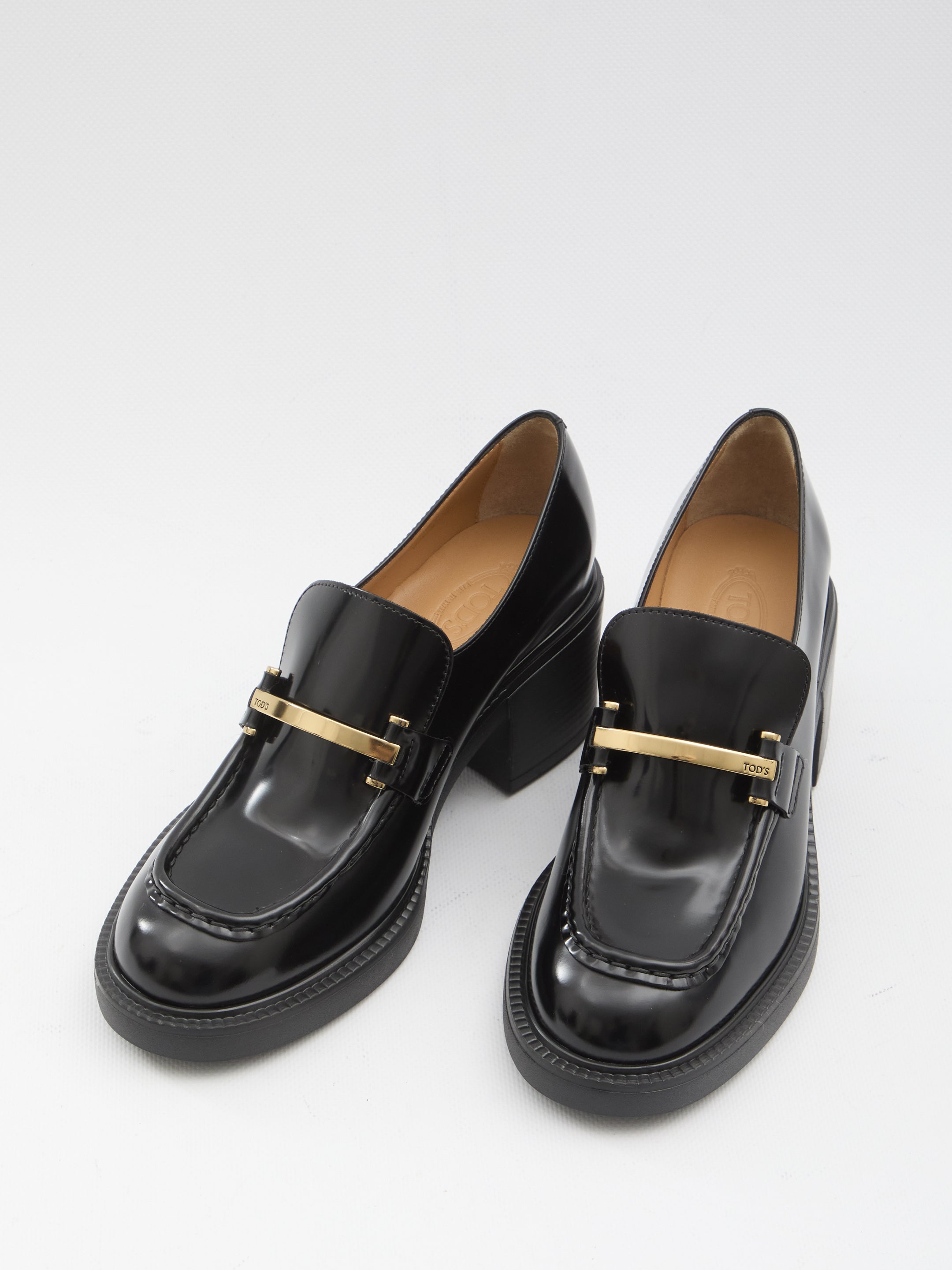 TOD'S Leather Loafer with Custom Metal Detail - Heel Height 6 cm
