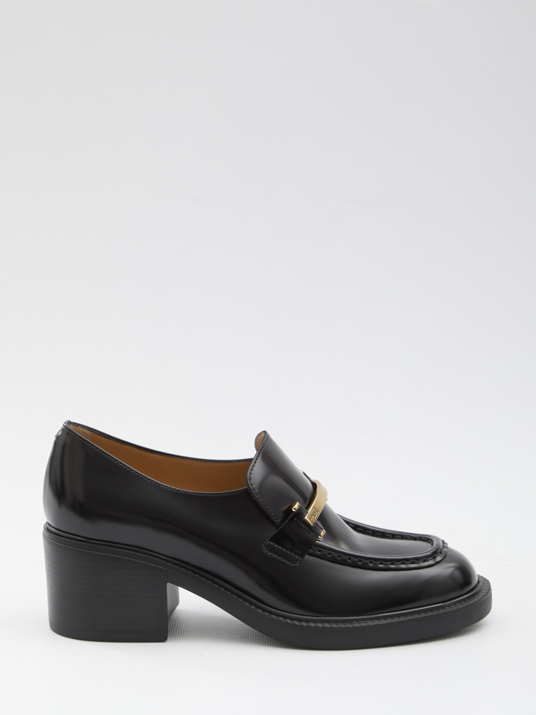TOD'S Slip-On Moccasins with Logo Plaque and Mid Block Heel