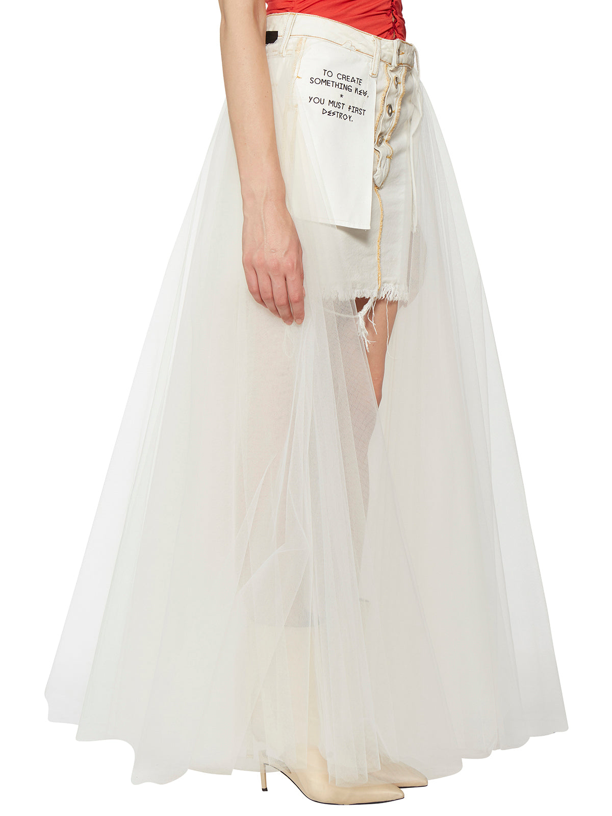 BEN TAVERNITI UNRAVEL Long Denim & Tulle Skirt (Size 25)