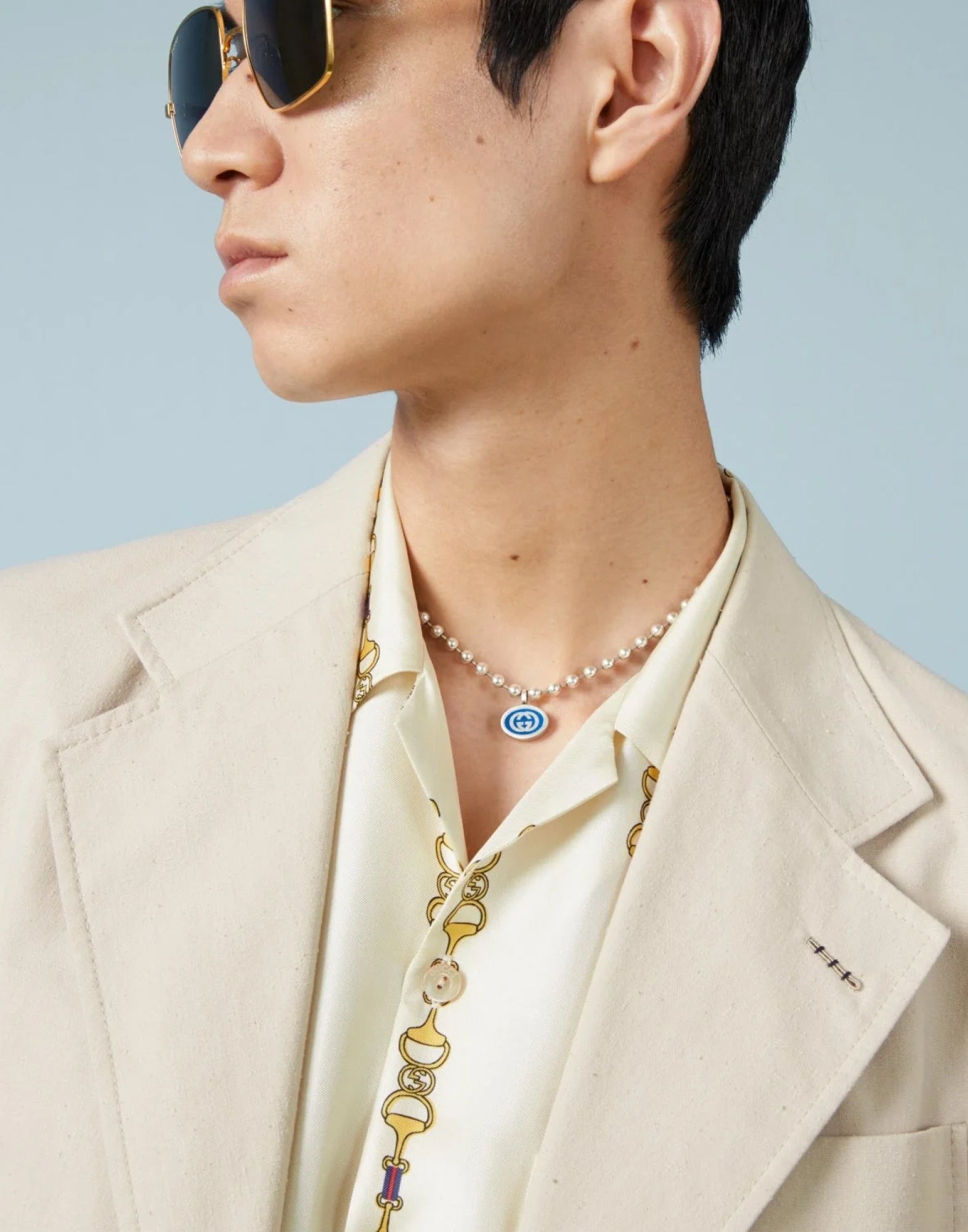 GUCCI GG Logo Silver Chain Boule Necklace