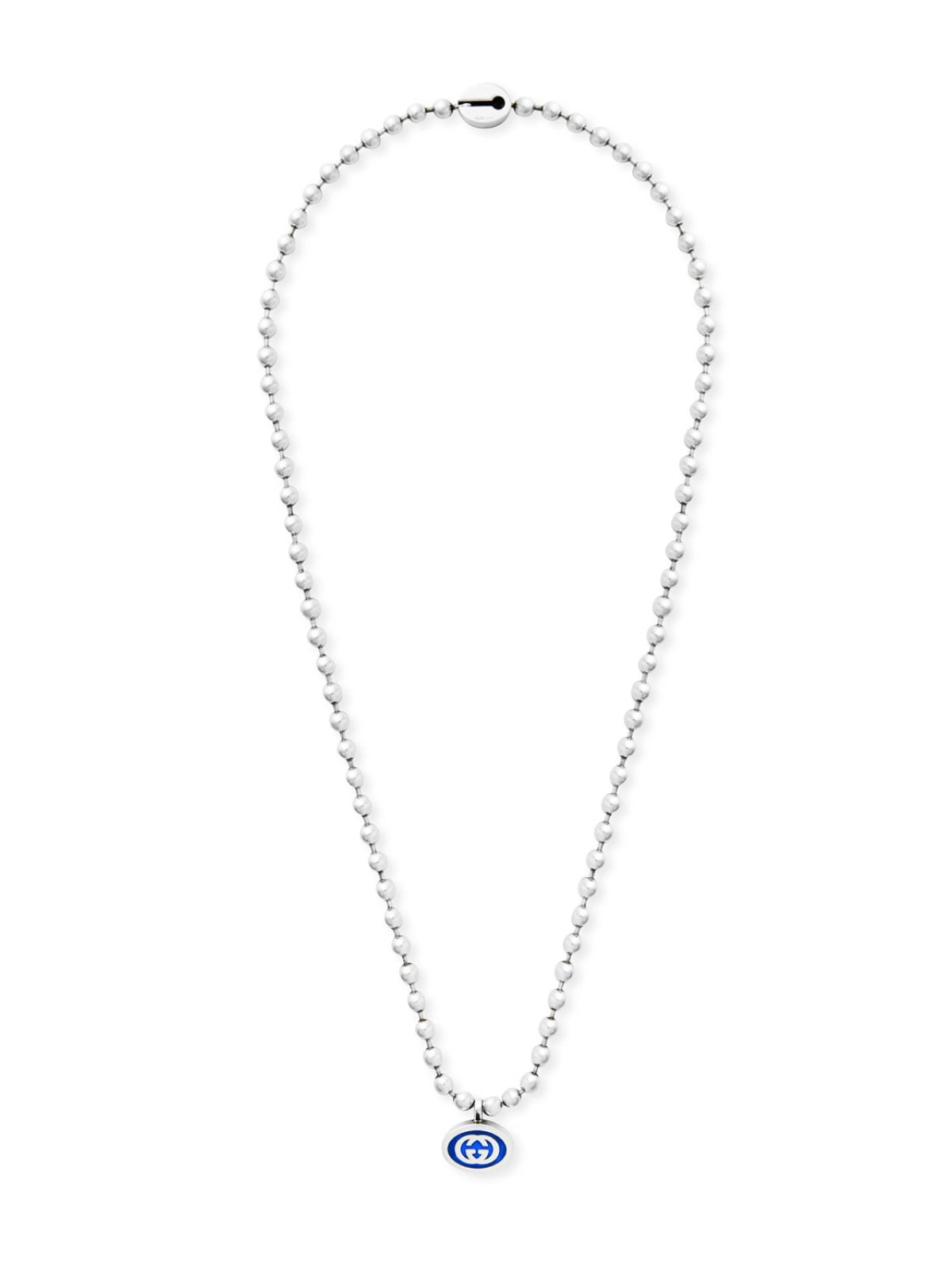 GUCCI GG Logo Silver Chain Boule Necklace
