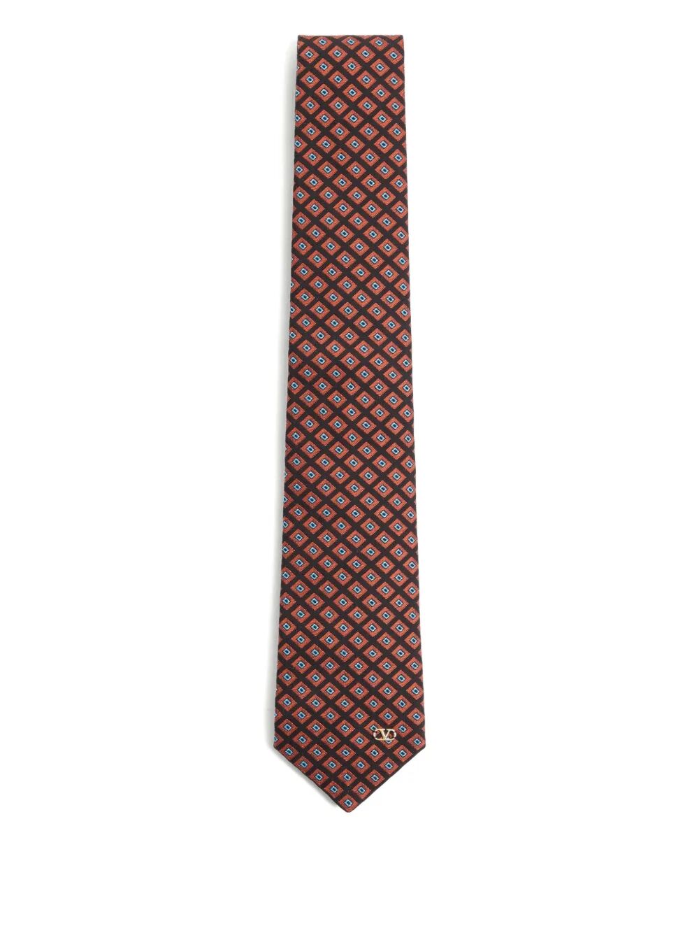 VALENTINO GARAVANI Cotton Jacquard Tie with Chamber Pattern and VLogo Signature Detail - Width 7 CM