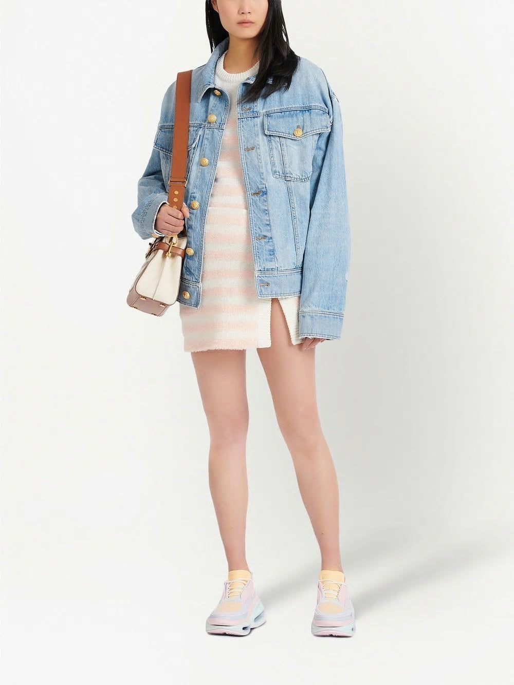 BALMAIN Mini Fluffy Stripes Wrapped Skirt