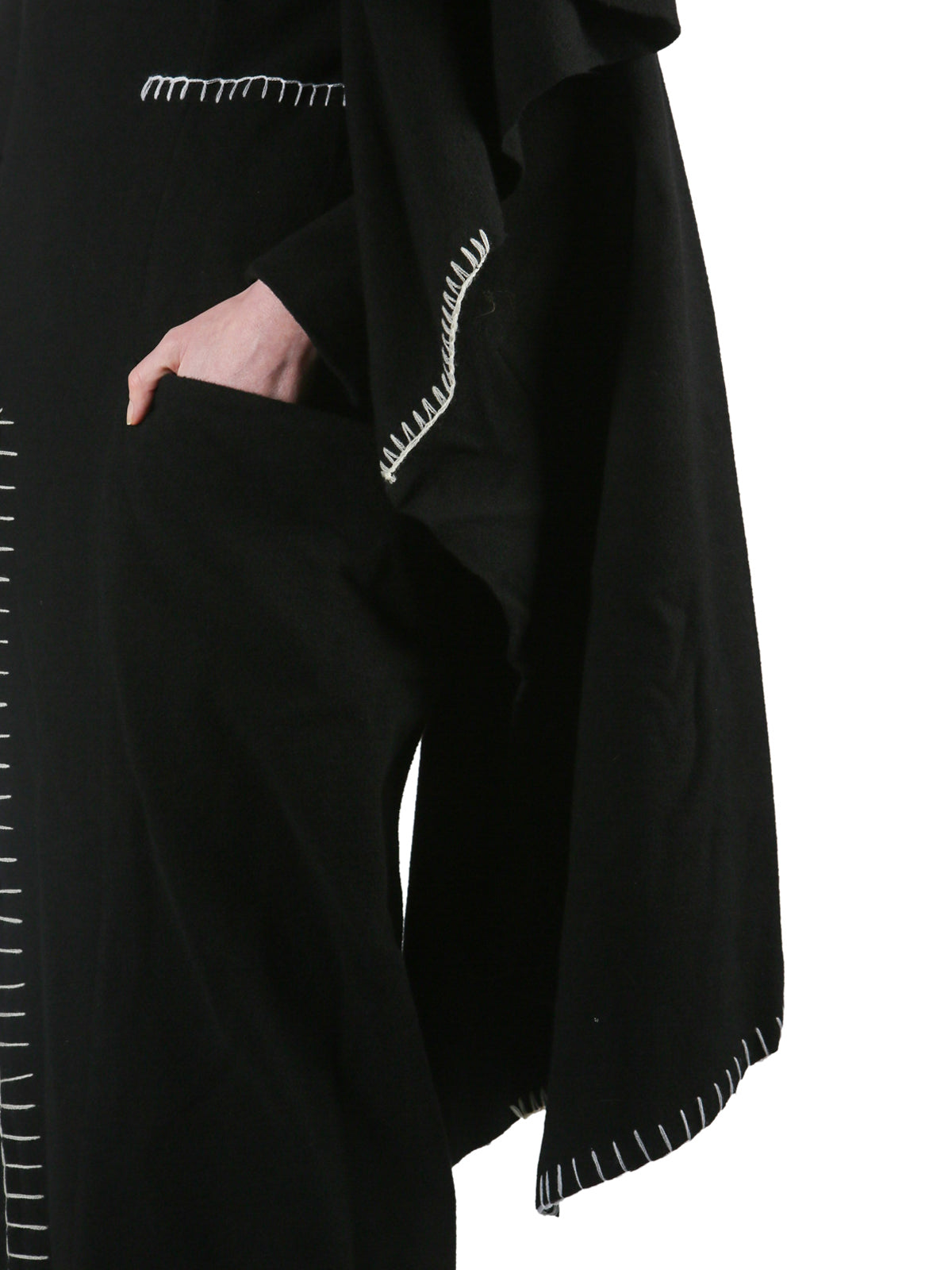 YOHJI YAMAMOTO Irregular Long Wool Jacket with Contrast Stitching - Size 1