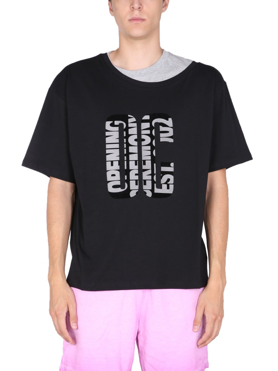 OPENING CEREMONY Double Collar Crew Neck T-Shirt for Men
