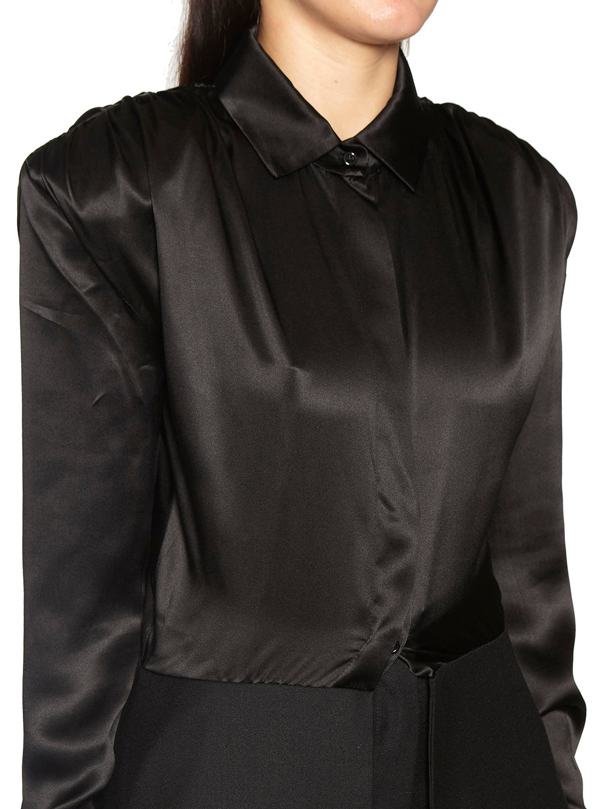 MATERIEL Peplum Silk Shirt with Structured Shoulders - Size M