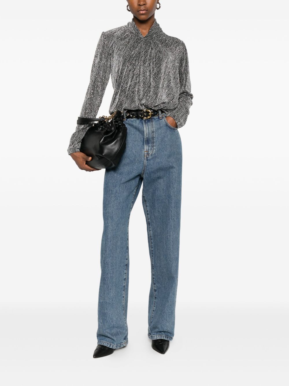 IRO Metallic High-Neck Long Sleeve Top