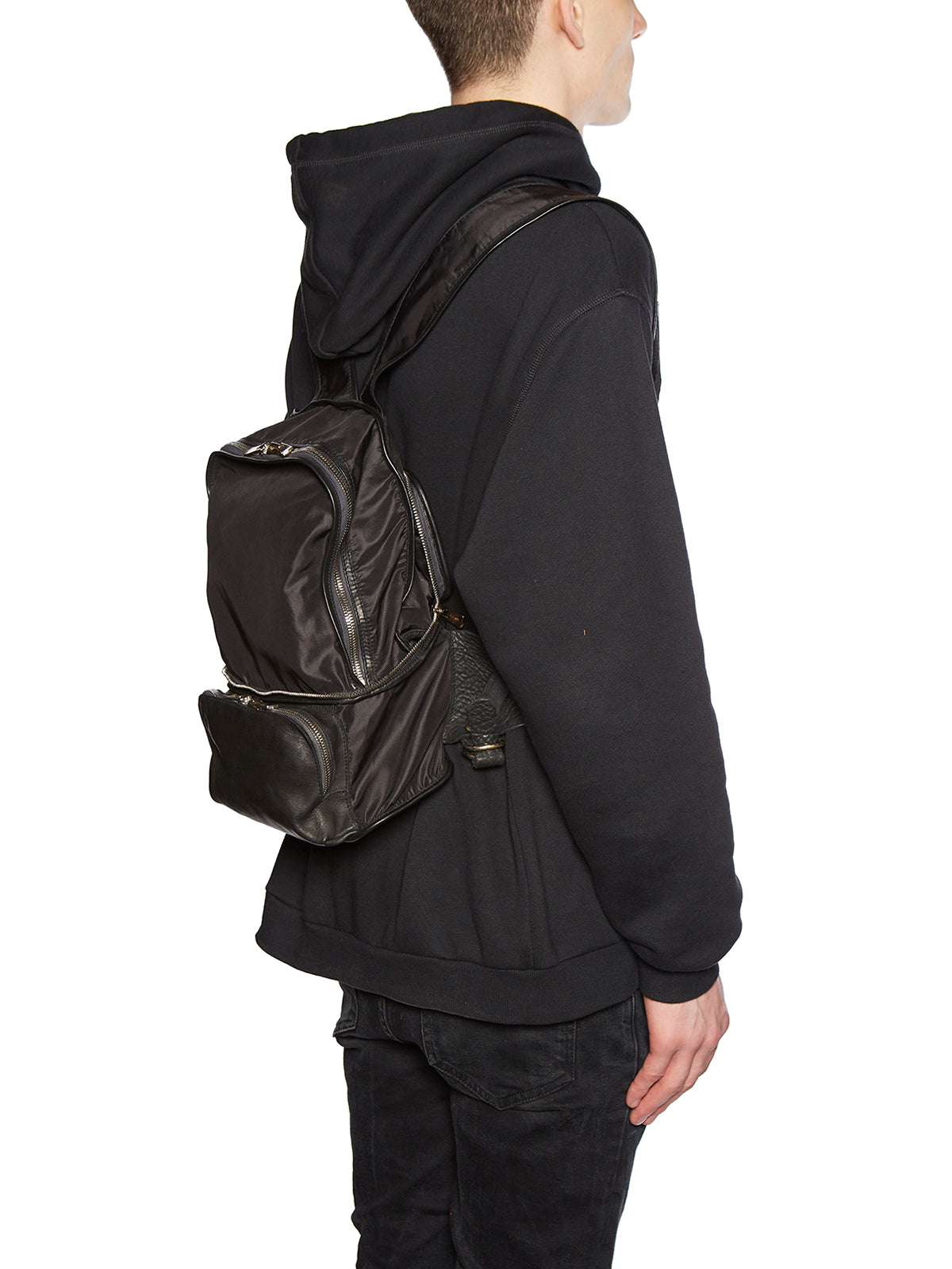 GUIDI Leather and Nylon Pouch Handbag with Removable Backpack