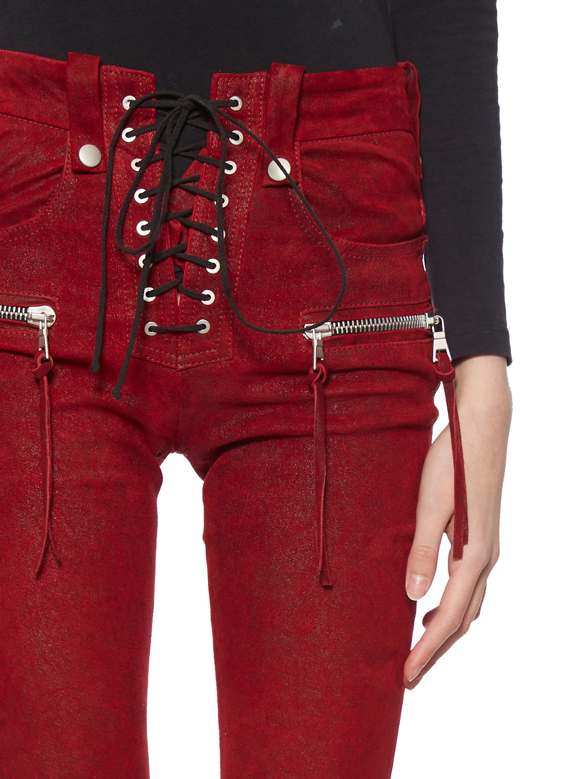 BEN TAVERNITI UNRAVEL Laced-Up Leather Stretch Trousers - Size 26